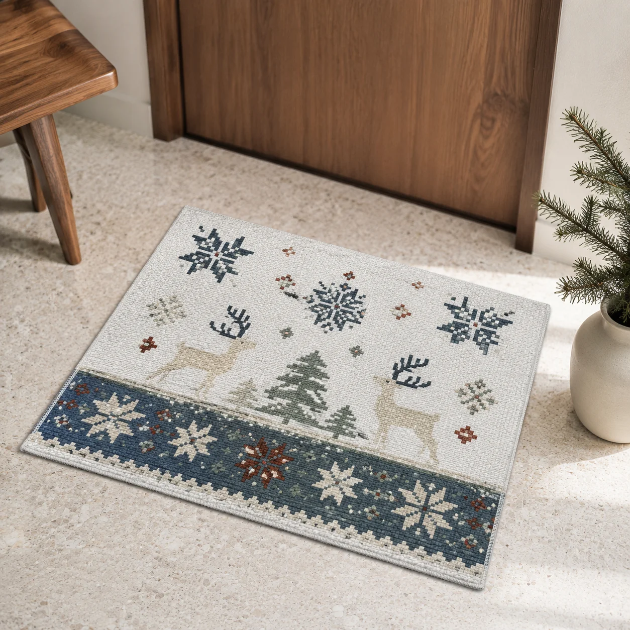 Custom Personalized Doormat Nordic Reindeer Christmas Decor Rugs Polyester Wear Resistant Mats for Farmhouse Entryways
