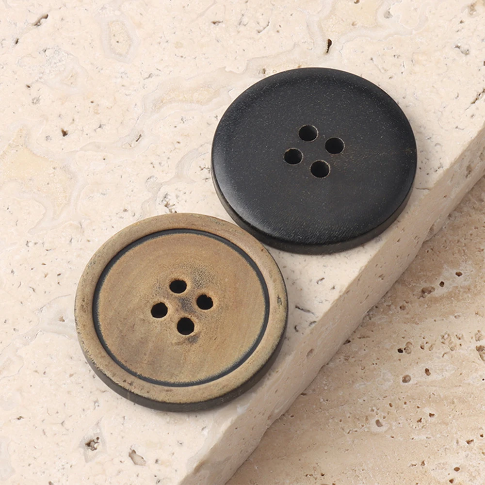 5 قطع من أزرار قرن الجاموس ذات 4 فتحات للمعاطف/السترات (15/20/25 مم) أزرار حرفية بنية مستديرة ذاتية الصنع، مادة طبيعية ممتازة