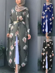 Dubai Eid Muslim Abaya Dress Women New Robes Print Floral Slim Long Sleeve Islamic Eid Casual Long Dress Long Dresses Ramadan