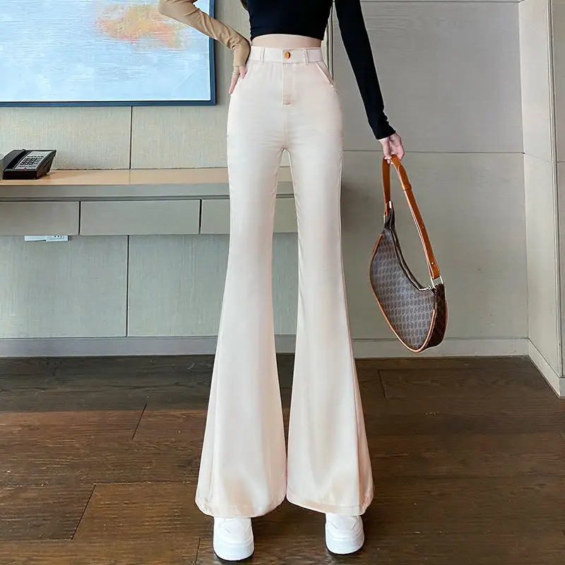 

Solid Color Vintage Women Classic Black Flared Pants High Waist Sexy Slimming Skinny Trumpet Pants Korean Sexy Trousers A149