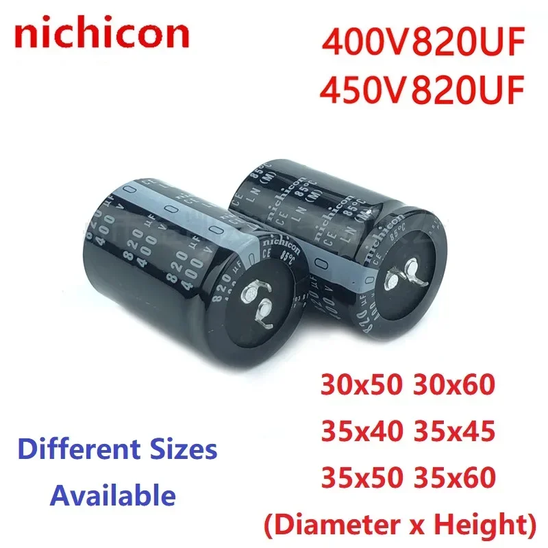 

2Pcs/Lot Nichicon 820uF 400V 820uF 450V 400v820uf 450V820UF 30X50/60 35X40/45/50/60 Snap-in PSU Capacitor