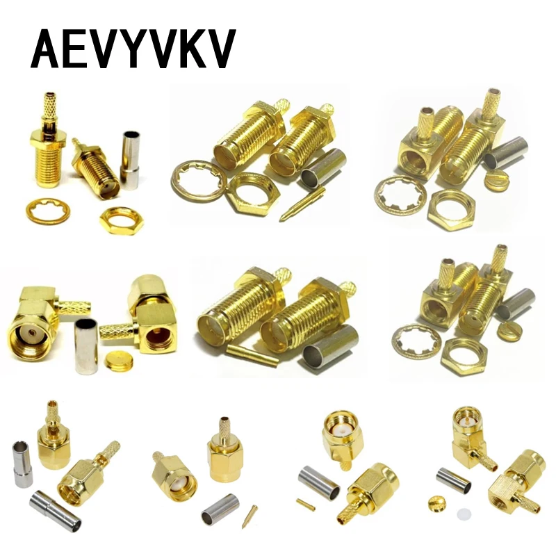 SMA Male Plug Female Jack /RP RF Coax Connector RP Male Female Crimp For LMR100 RG174 RG316 Cable Straight Goldplated Adapter