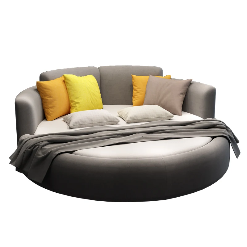 

Big round double modern minimalist fabric princess bedroom fashion round bed small apartment demolition and cleaning couple