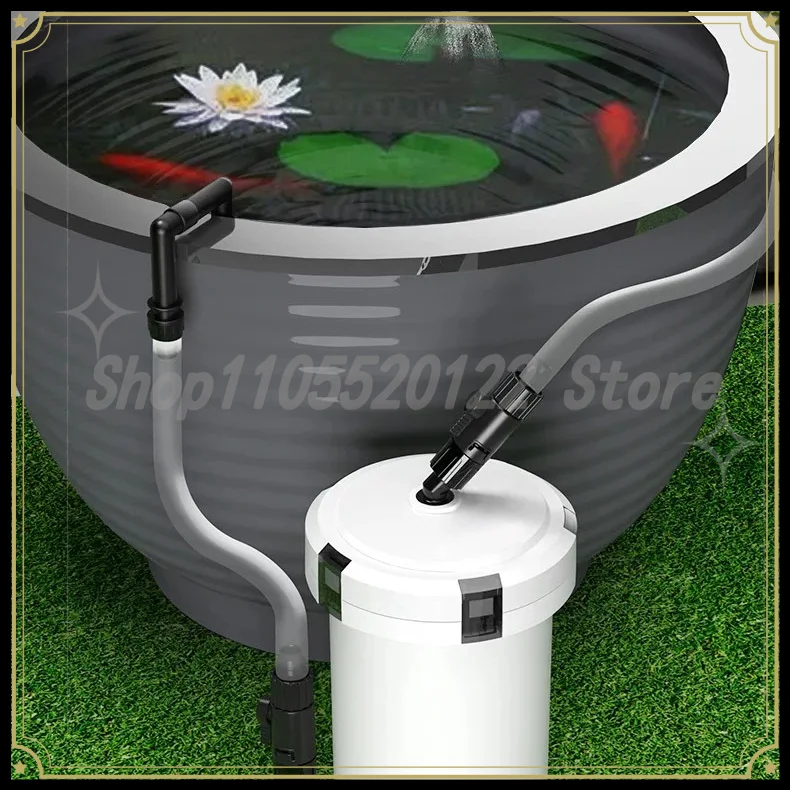 Round Fish Tank External Canister Filter, Aquarium Water Circulation System with Aerator for Pond, Traditional Fishkeeping