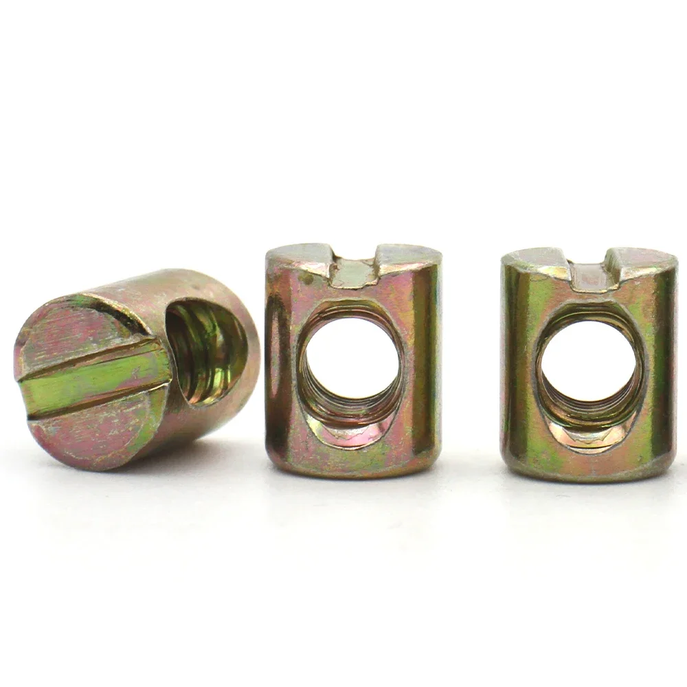 12/24pcs M6 M8  Barrel Bolts Cross Dowel Slotted  Horizontal Hole Nut  Hammer Embedded Nut Fittings for Beds Crib Chairs