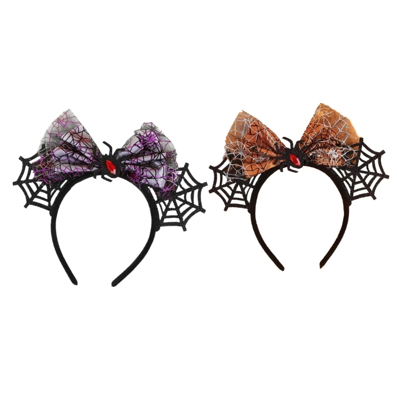 Halloween Spiders Ears Bowknot Headband Mesh Festive Party Costume Accessory DXAA