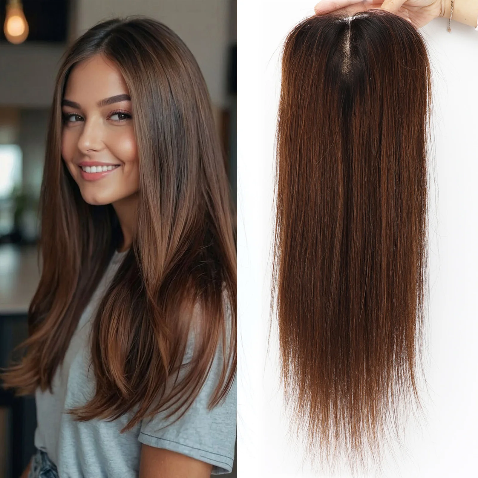 

Silk Top Real Human Hair Silk Base 5x5inch Topper 24" Remy Hair Invisable Lace front Soft Breathable HairPiece Clip for Women