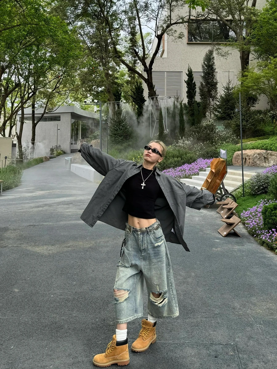 

American Street Sle High Waist Wide Leg Jeans Women Summer Loose Casual Waed Straight Seven-Foot Trendy Jeans