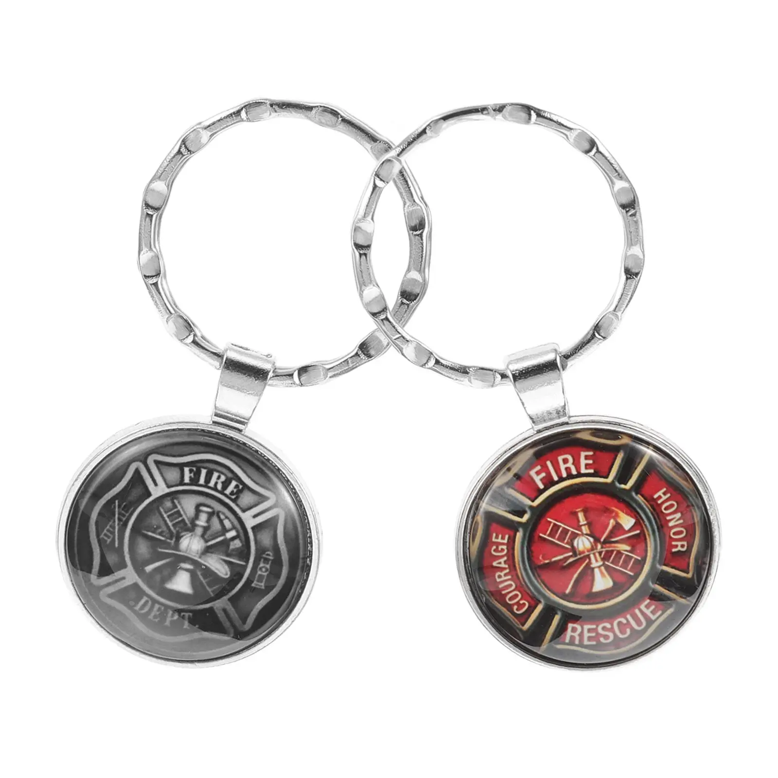 Firefighter Keychain Pendant Set – 2pcs Metal Key Ring Charm with Emblem for Bag or Keys