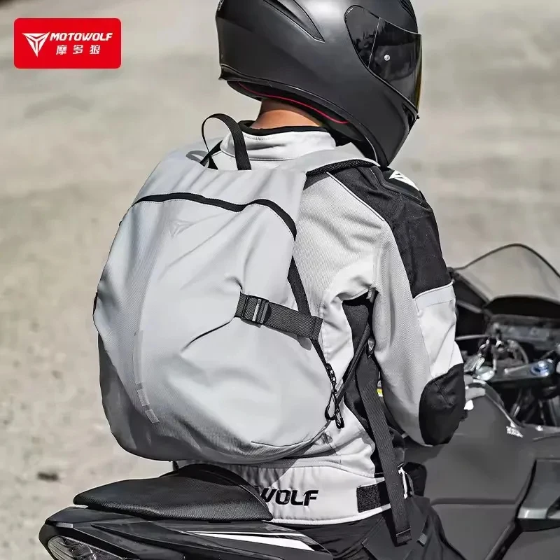 Men Women Motowolf Motorcycle Backpack Large Capacity Helmet Bag Anti Splashing Night Reflective Outdoor Travel Backpack Items