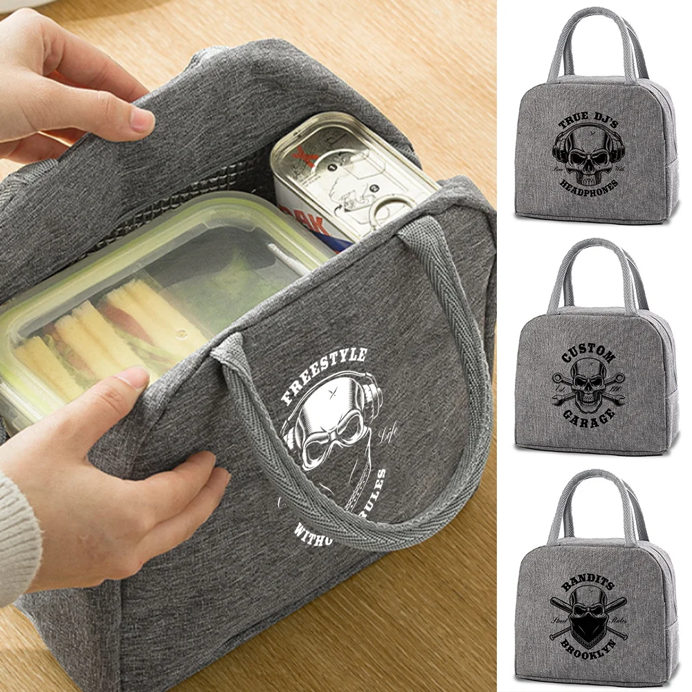 

Insulated Cooler Lunch Box Bag Portable Skull Pattern Canvas Lunch Bags School Thermal Food Picnic Dinner Bags for Kids Handbags