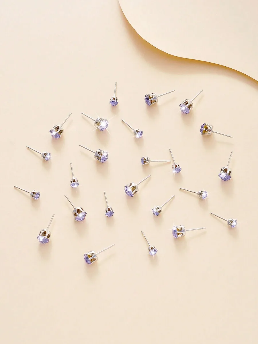 

12 Pairs Fashion Simple Inlaid Shiny Stud Earrings For Women Daily Wear Party Holiday Gift
