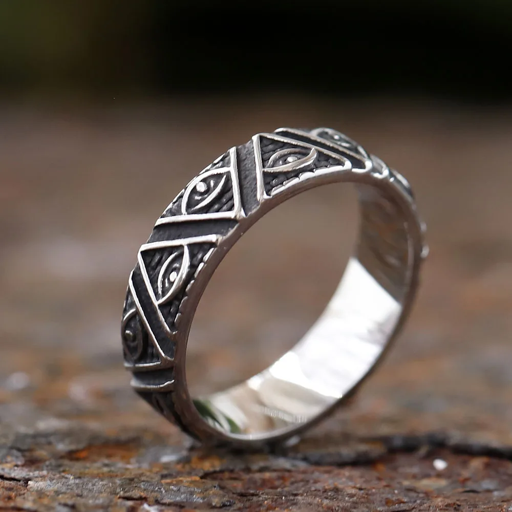 2024 NEW Mythology Eye of Horus Rotating Ring Triangular Pyramid Ancient Egyptian Stainless Steel Ring Jewelry