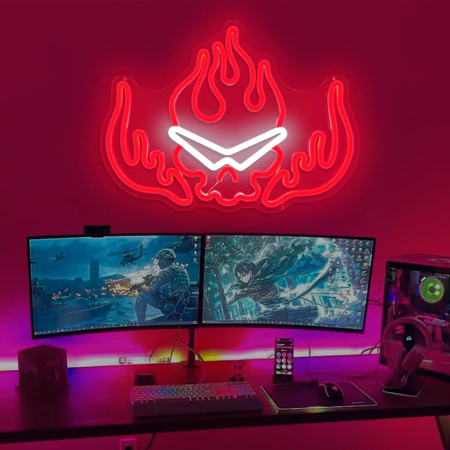 Letrero de neón de calavera llameante, luz de neón LED regulable por USB para dormitorio, hombre, cueva, sala de juegos, fiesta, decoración del hogar, regalo de cumpleaños y Navidad