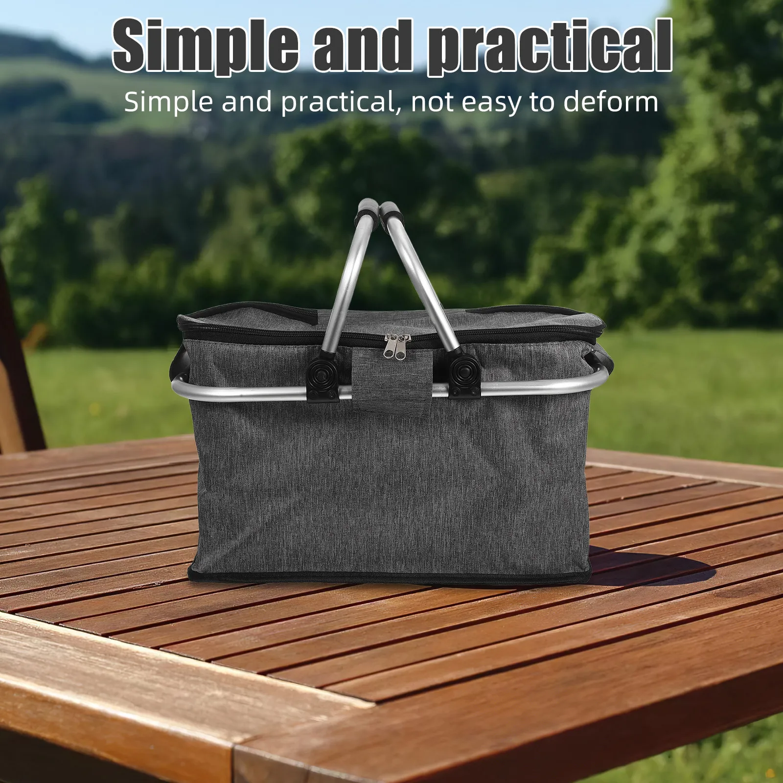 

Large Insulated Picnic Basket Collapsible Foldable Cooler Tote Bag Grocery Basket Handles Outdoor Camping Beach Travel