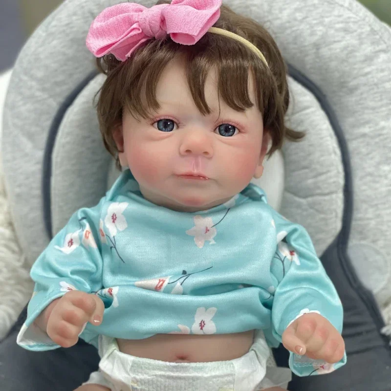 48CM Felicia Full Body Already Painted  Reborn Baby Doll Same as Picture Lifelike Soft Touch3D Skin Hand-Root Hair Visible