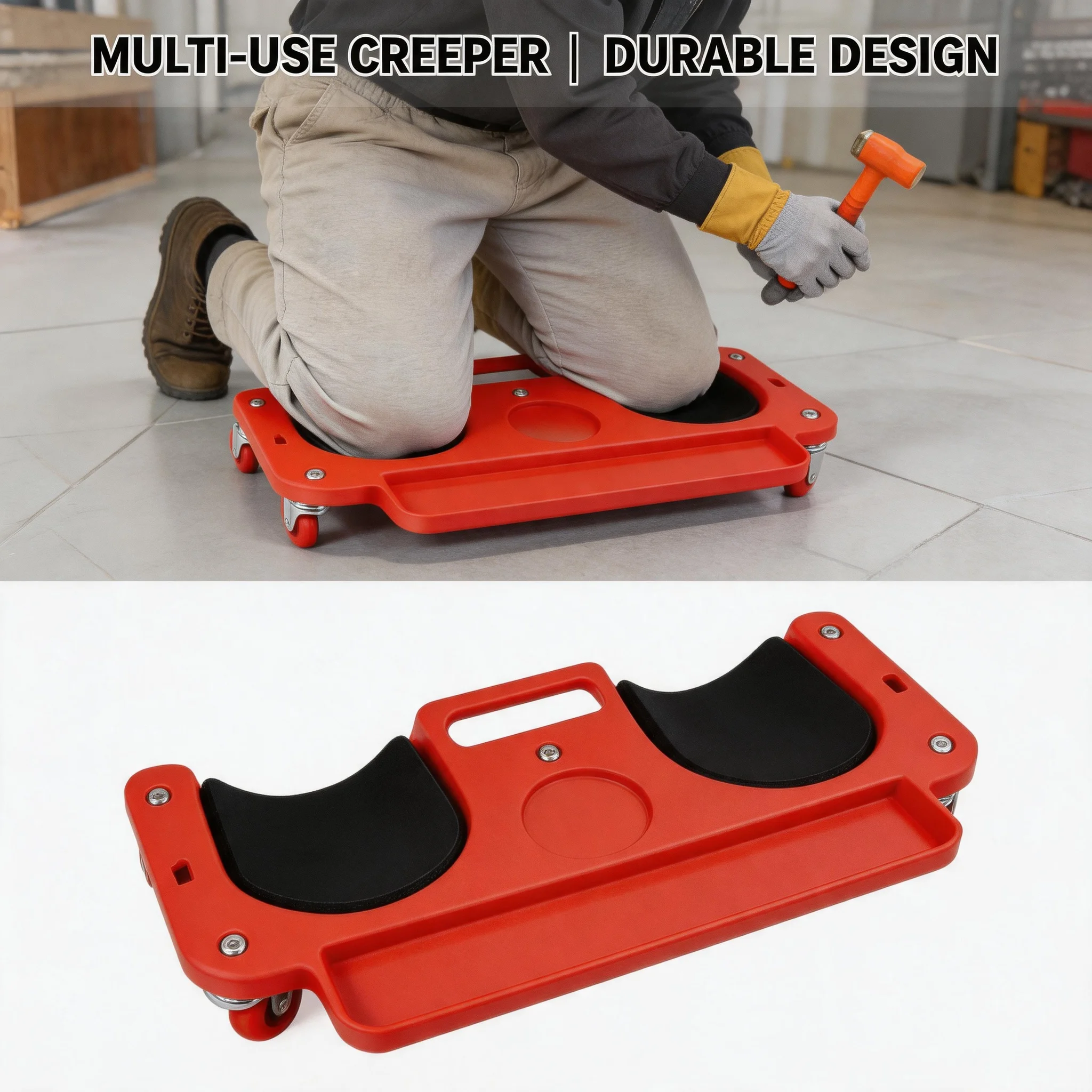 

Rolling Knee Pads Creeper with Wheels Rolling Knee Dolly Foam Cushioned Knee Cups Anti-Scratch for Auto Repair Flooring Use
