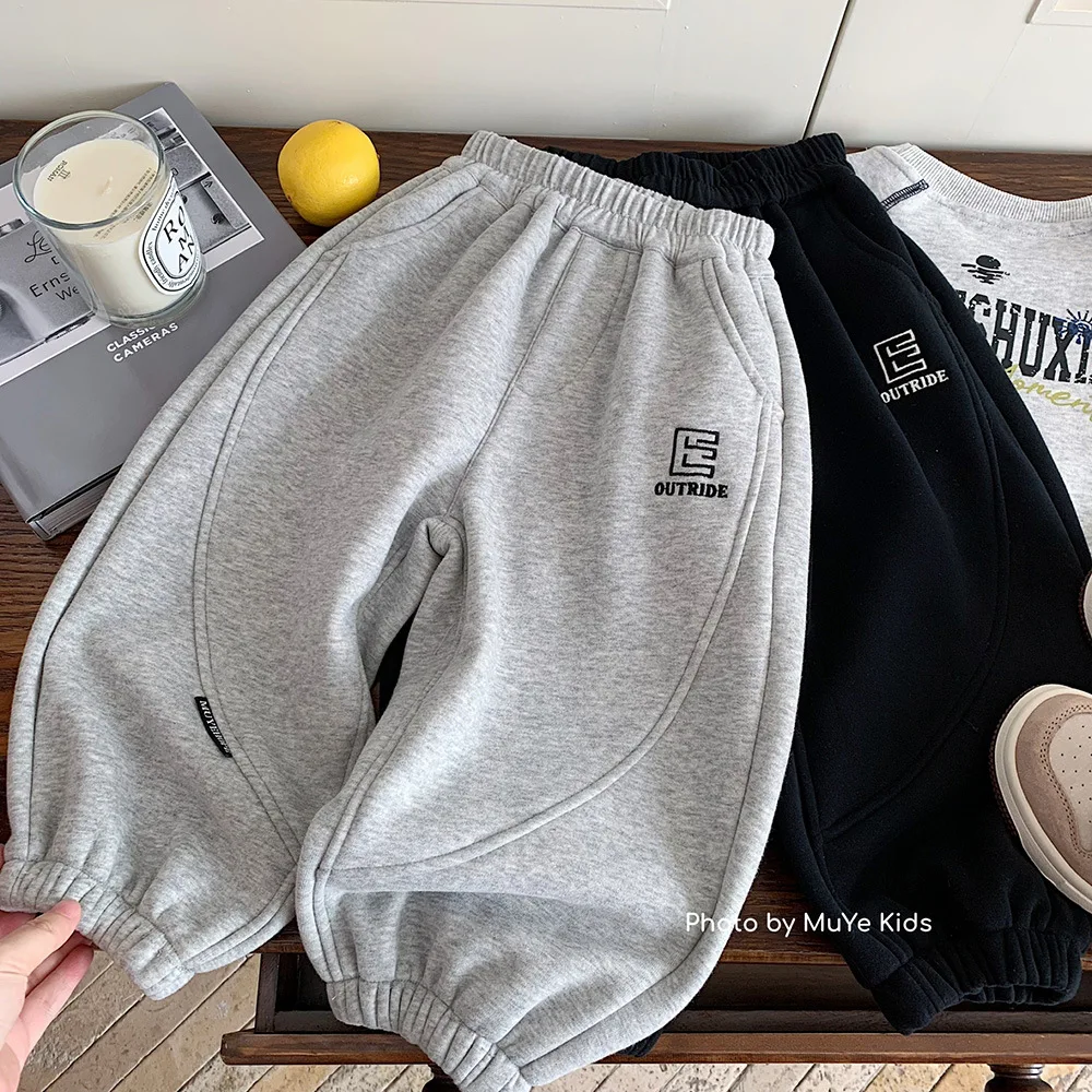 

3-8Y Baby Boys Pant 2025 Winter Ins Letter Embroidery Kids Boys Loose Trouser Casual Thick Warm Toddler Boys Pants Versatile