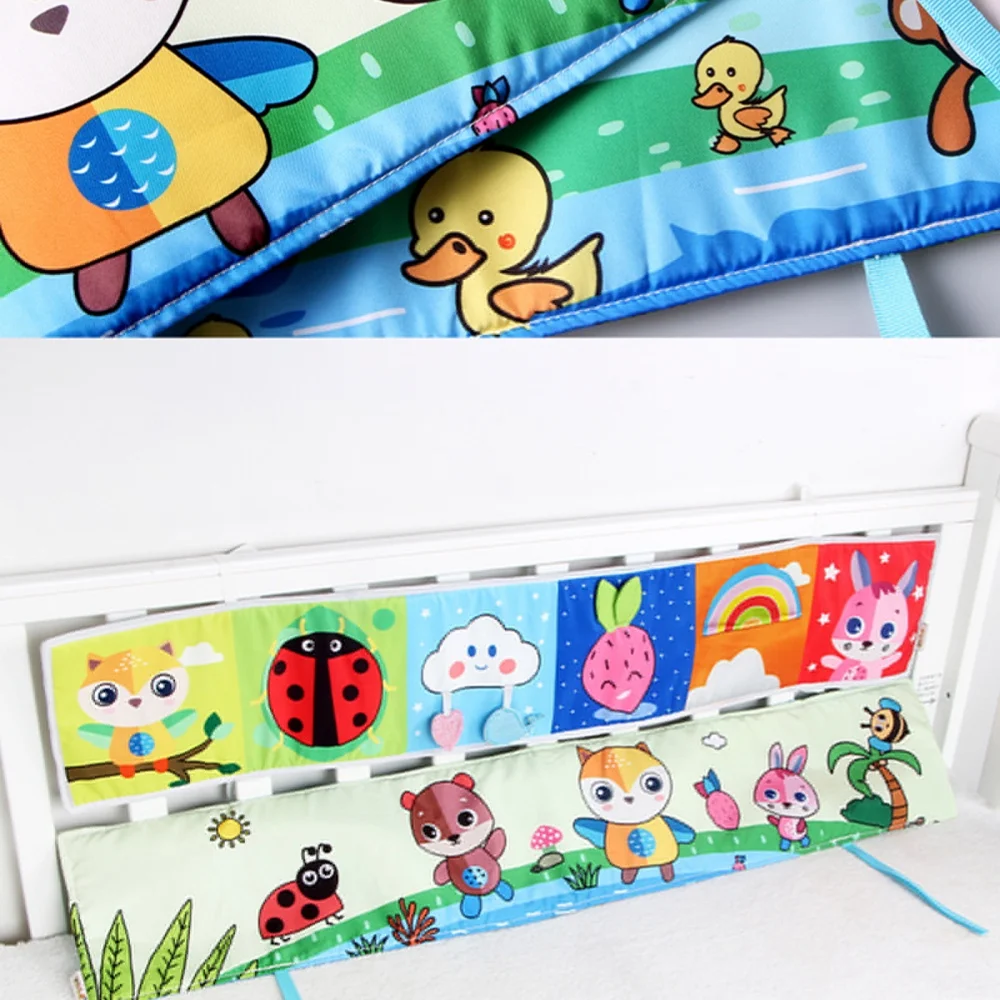 Baby Soft Cloth Book Double-Sided Crib Bumper Cloth Book High Contrast Crinkle Washable Tummy Time Book Toys for Infant Toddlers