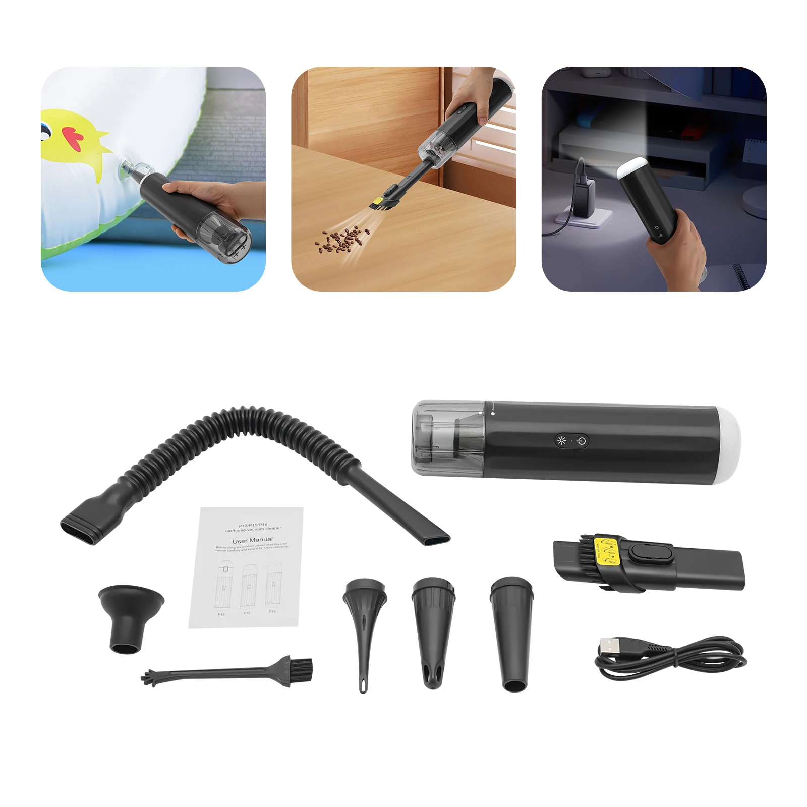 

10KPa Car Vacuum Cleaner,Cordless Powerful Handheld Vacuum,Portable Mini 2-Speed Suction & LED Light for Car Seats & Keyboard