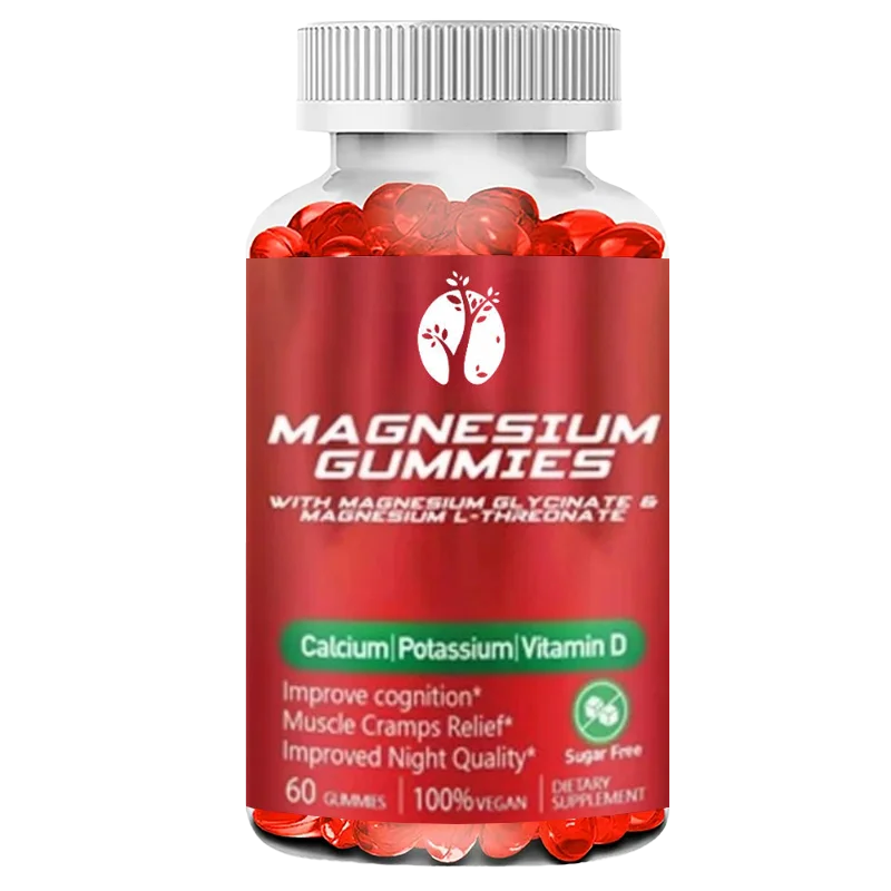 Gomitas de magnesio para adultos, glicina de alta absorción 1000 mg y trineo de L 600 mg, que contiene potasio, calcio, músculo D3
