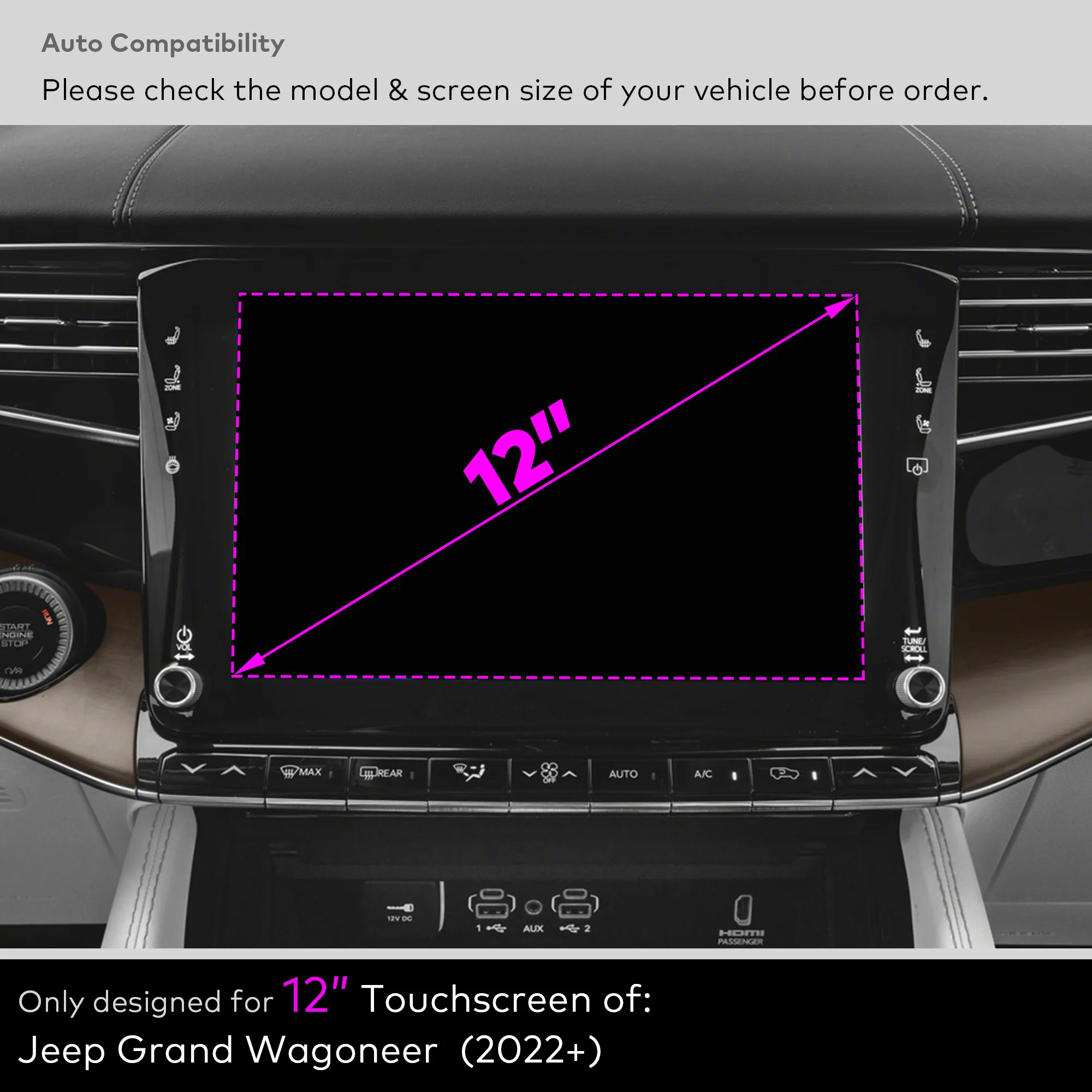 INNOSURE Tempered Glass Screen Protector for 2022 2023 2024 Jeep Grand Wagoneer 12 Inch Touchscreen Anti Glare