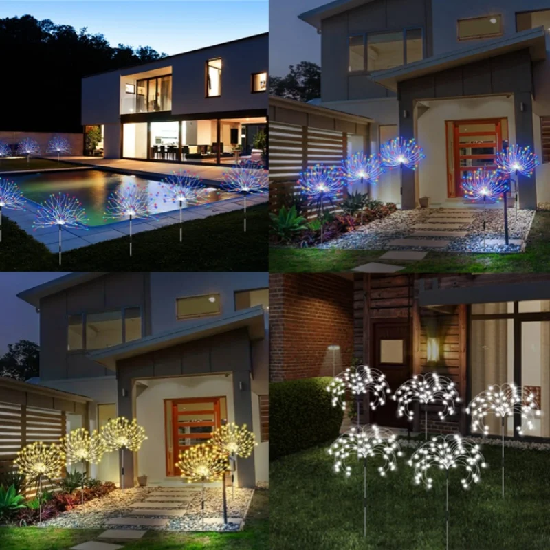 1x Solar Firework Light Outdoor Solar Garden Decorative Lights 300/400  LED Powered String DIY Stake Landscape Light for Pathway