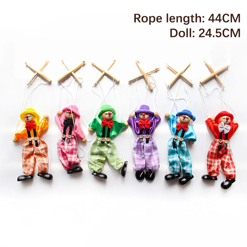 Funny Colorful Pull String Puppet Clown Wooden Marionette Handcraft Toys Joint Activity Doll Kids Children Gifts