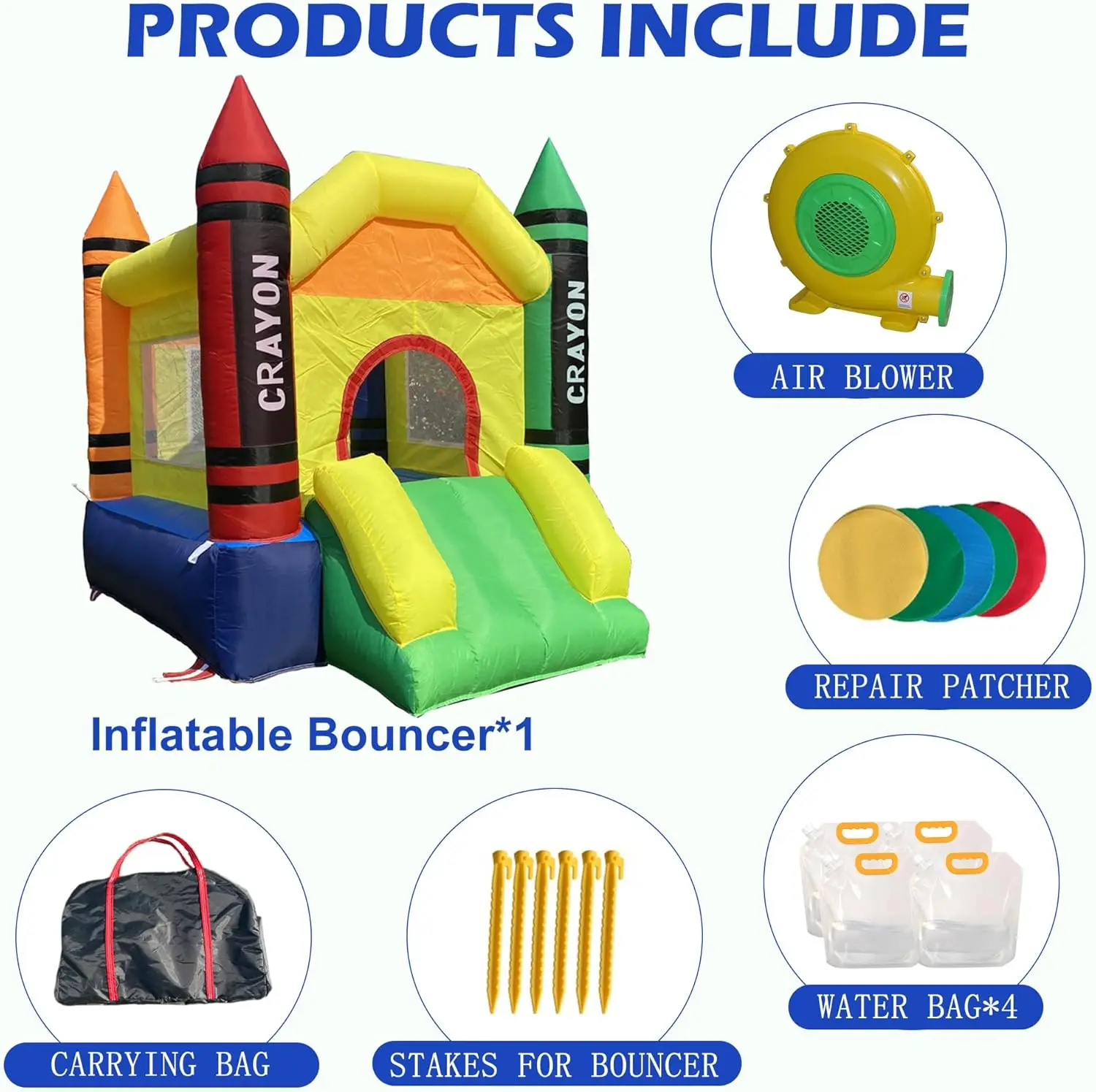 Outdoor & Indoor Mini Inflatable Bounce House with Blower Toddler Castle Kids Bouncy House with Slide, air Blower, Carrying Bag and Water Bag