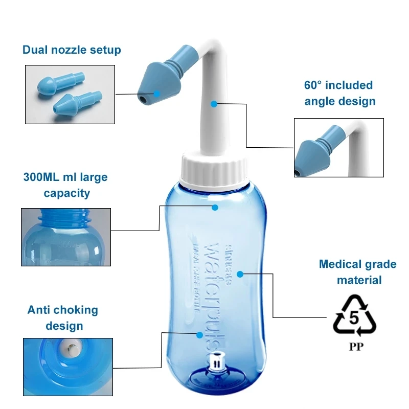 300ML Nasal Irrigator Bottle Washing Cleaner Nose Protector Avoid Allergic Rhinitis Adults Children Neti Pot with Rinse Salt Mix