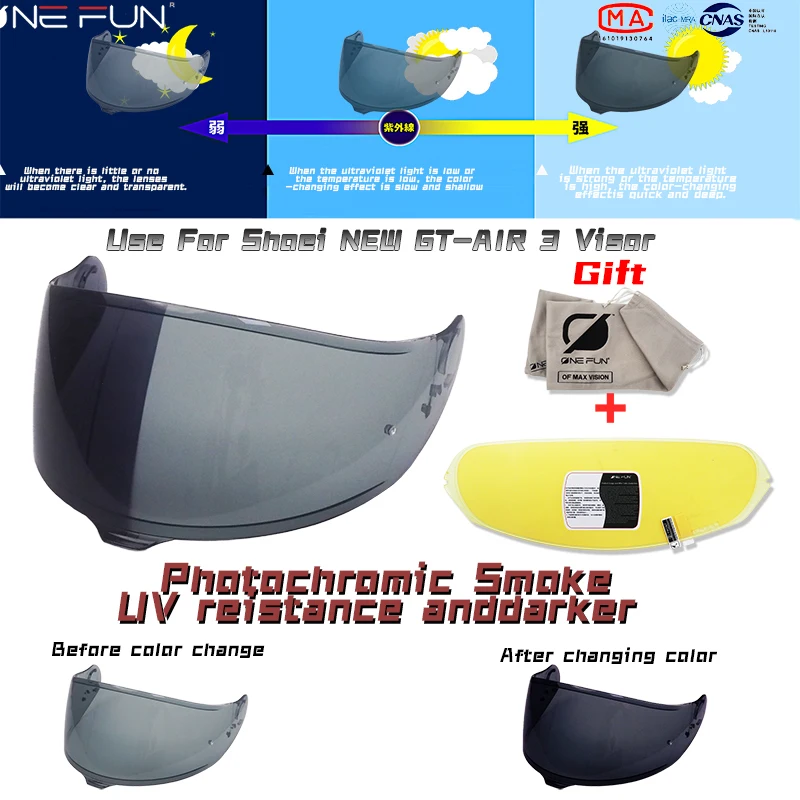 for SHOEI GT AIR 3 CNS-1C Photochromic Helmet Visor Replacement,Windshield Lens,Uv-Protected
