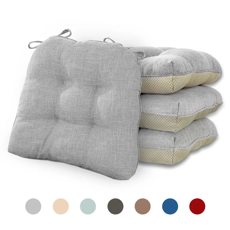 Thickened Stretch Cotton Linen Chair Seat Cushion Anti-Slip Base with Adjustable Binding Straps for Household Decoration