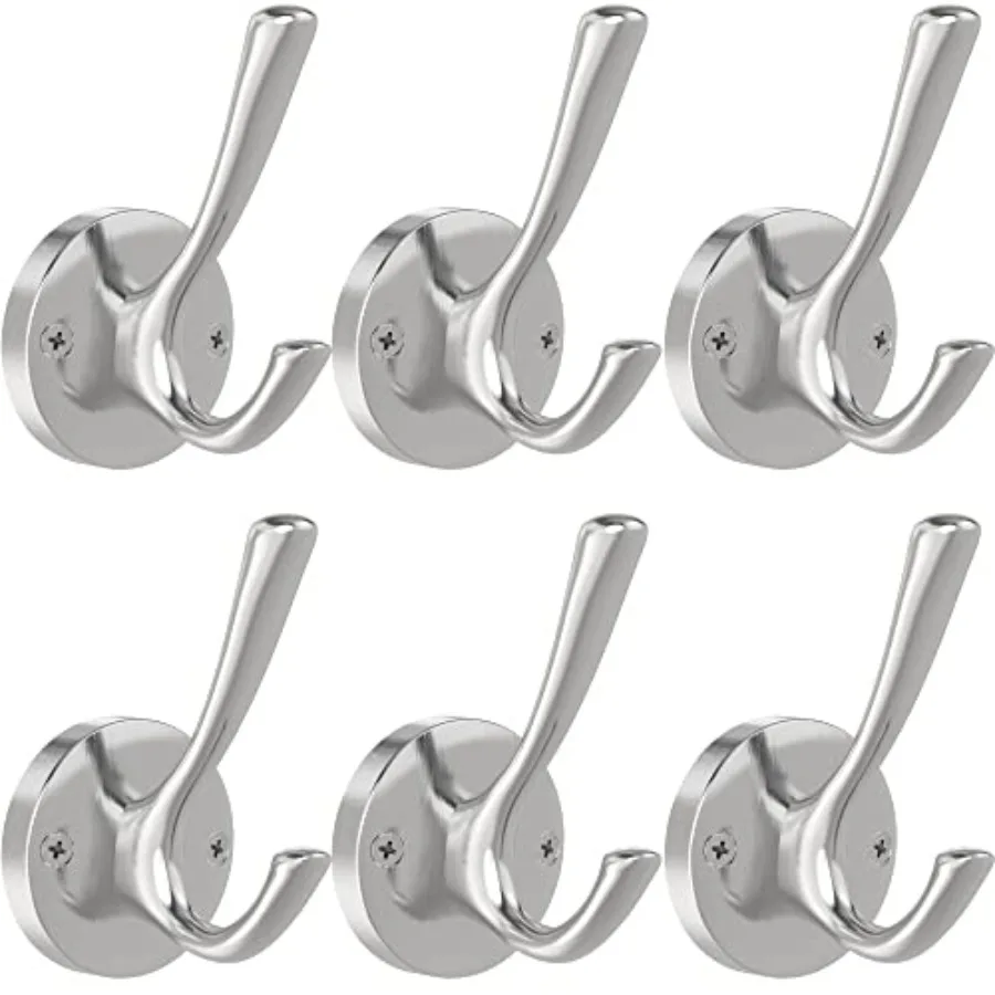 

Крючки настенные из матового никеля, 6 шт., для одежды и халатов, сверхпрочные металлические двойные крючки для ванной, настенные крючки для полотенец для кабинок и ванных комнат
