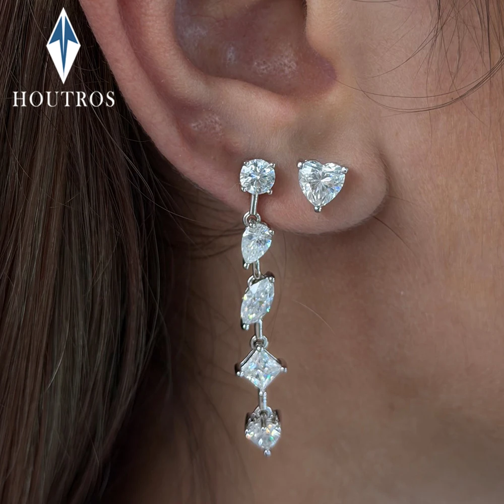 

Long Tassel Full Moissanite Drop Earrings for Women 5cttw Multi Irregular Stone Earrings 925 Sterling Silver Wedding Jewelry GRA