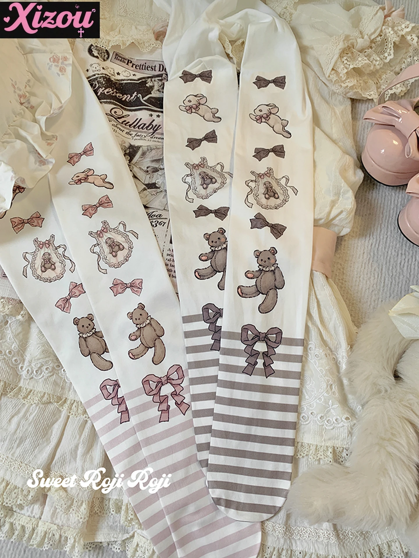 Japanese Sweet Cute Cartoon Printed Lolita Socks Women's Summer Autumn Skin Socks Velvet Printed Pantyhose Lolita Pantyhose