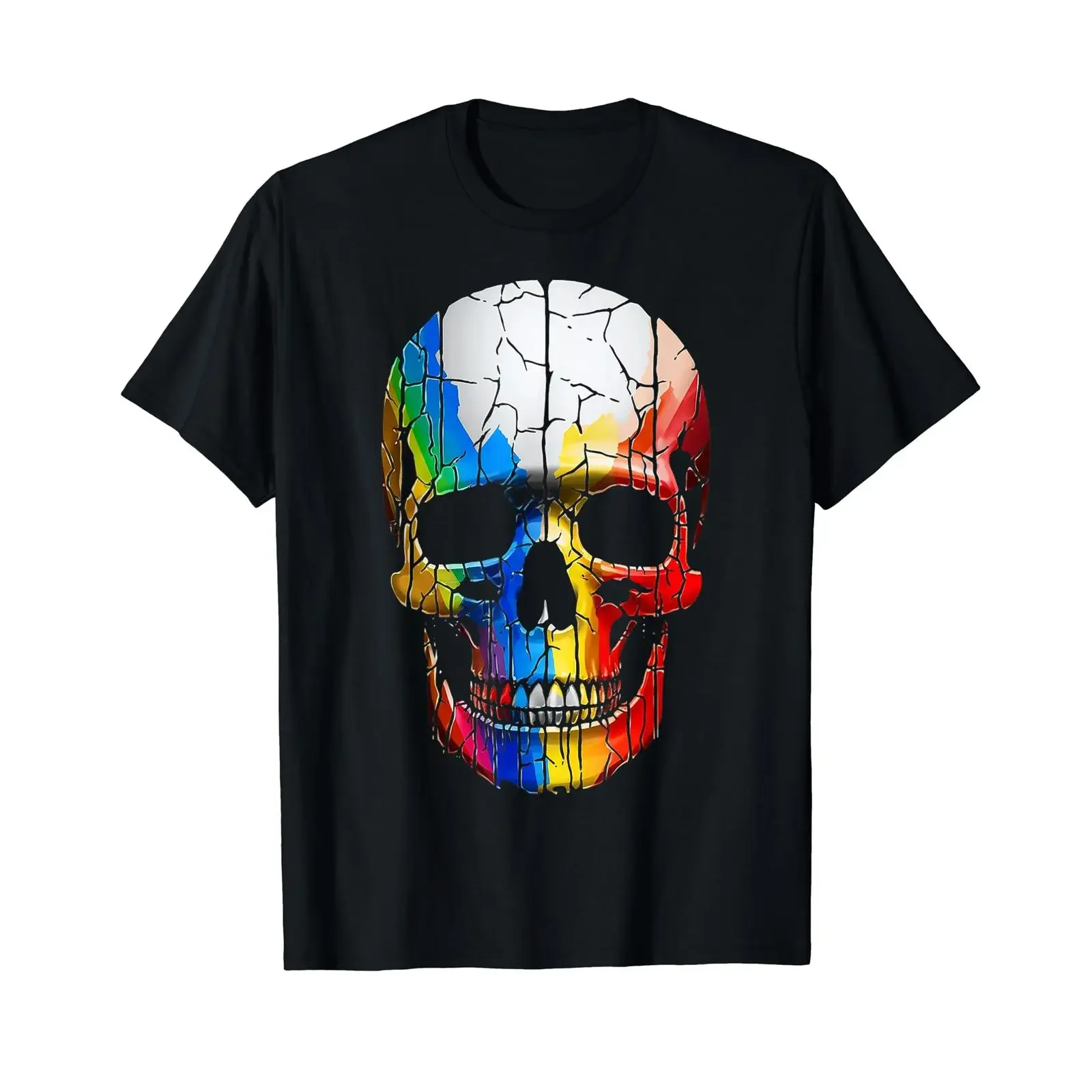 Skull Polygon Colorful Art Motif T Shirt vintage Washed Soft Versatile Breathable streetwear Top For Everyday Wear Comfortable