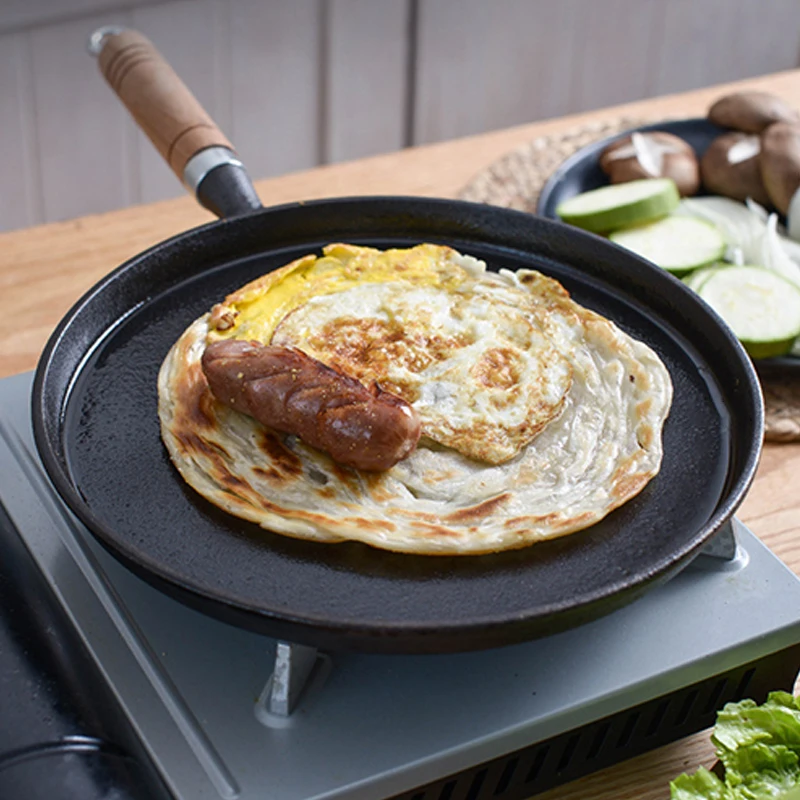 Sartén gruesa de hierro fundido, sartén antiadherente sin recubrimiento para panqueques, huevo frito, bola de masa frita, sartén para carne frita, sartén para panqueques