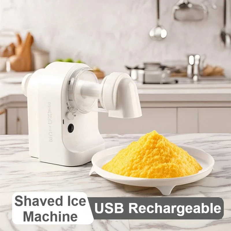 Shaved Ice Machine USB Rechargeable Snow Cone Tool Ice Crusher with 4 Reusable Ice Mold and 1 Pallet for Home/Kitchen/Camping