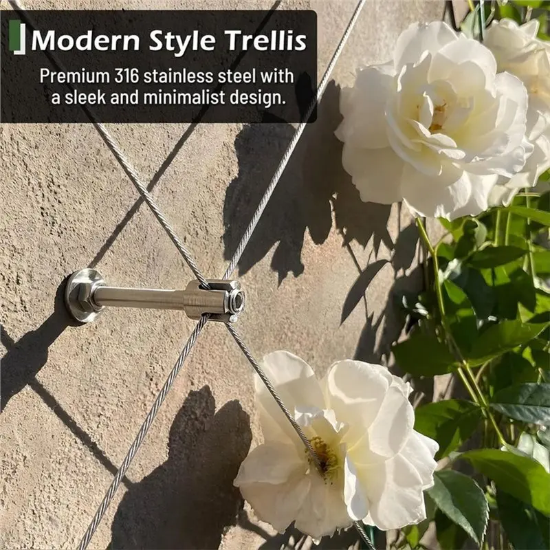 N96R Wire Trellis Kit(20-Set), Stainless Steel Cable 5/64"(2Mm) X 98Ft For Climbing Plants Outdoor Wall Support