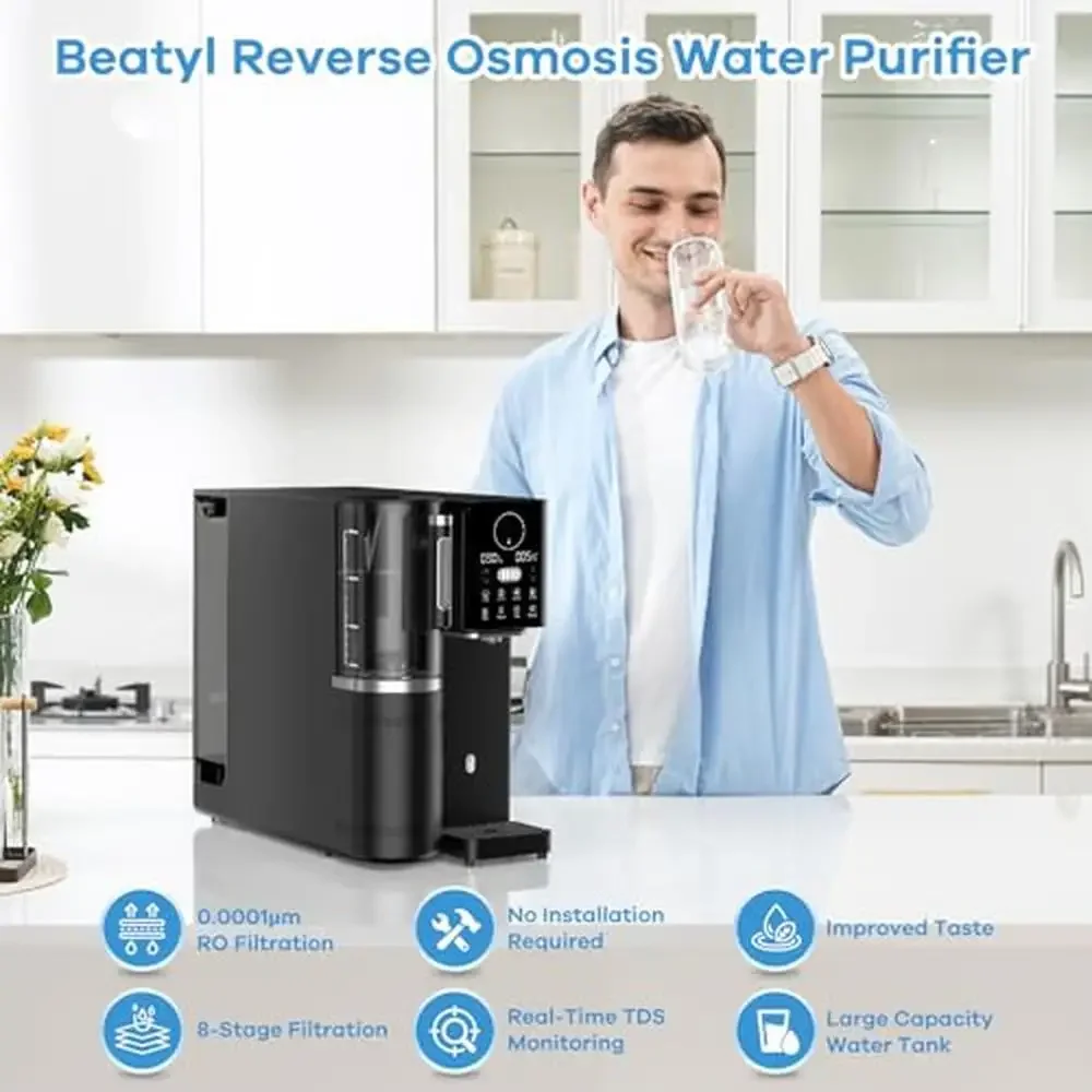 Portable 8-Stage Reverse Osmosis Water Filter Purifier System Kitchen Office RV Intelligent Display Efficient Filtration No