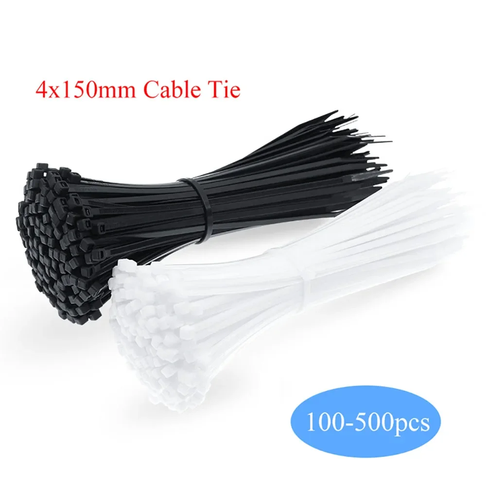 

4x150mm Self-Locked Nylon Cable Tie Black And White High-quality Plastic Fixed Binding Cable Tie Fasteners