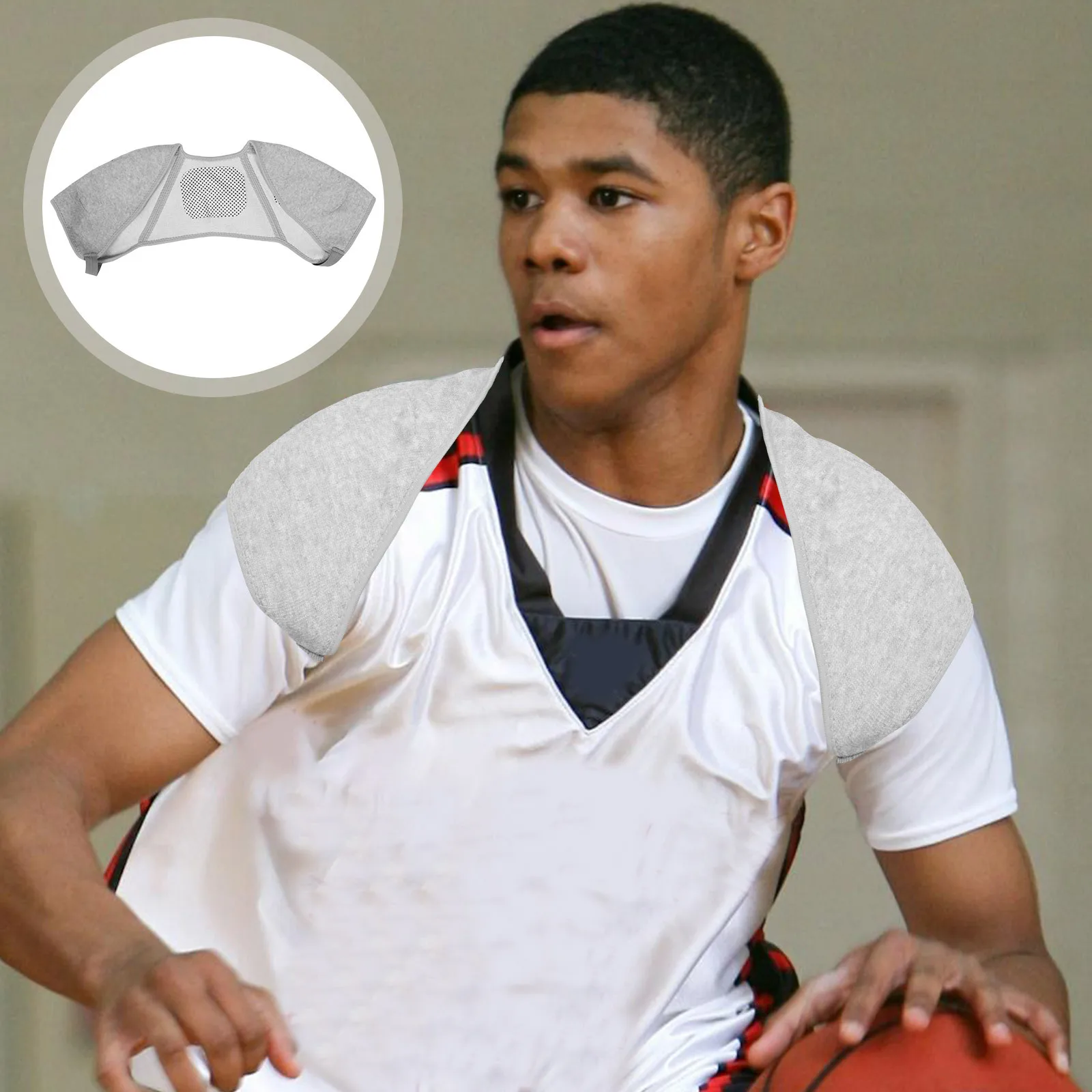 

Grey Double Shoulder Support Brace Breathable Adjustable Strap for Weightlifting Basketball Sports Shoulder Injury Prevention