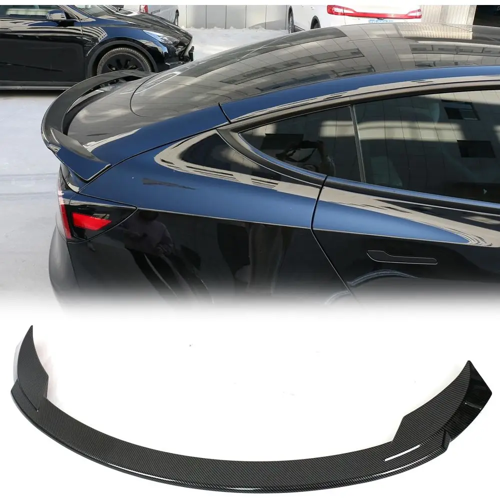 

Rear Trunk Spoiler Wing, Fits 2017-2025 Tesla Model 3, Sport Style Carbon Fiber Print Blow Molding ABS Plastic Racing Deck Lid S
