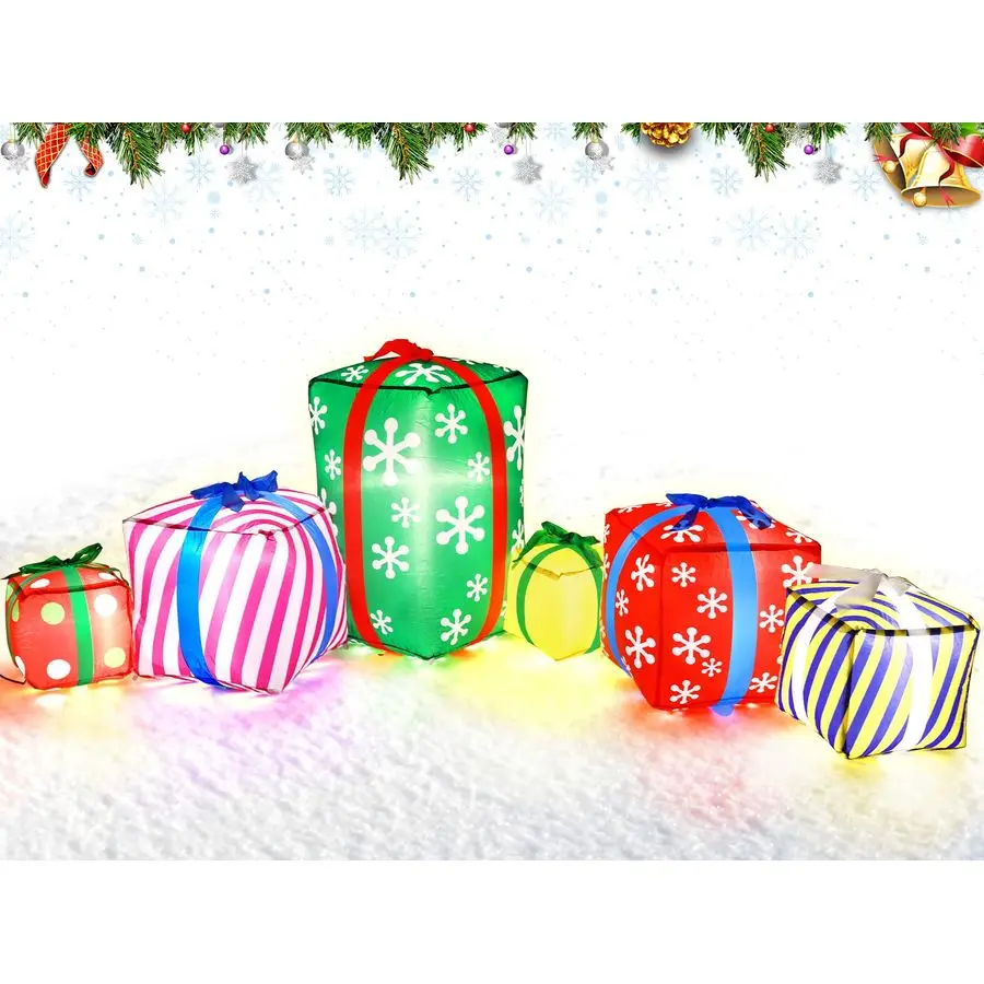 

ft Long Christmas Giant Inflatable Gift Boxes with LED Lights Outdoor Decoration Xmas Blow up Gift Boxes Built in Automatic Blow