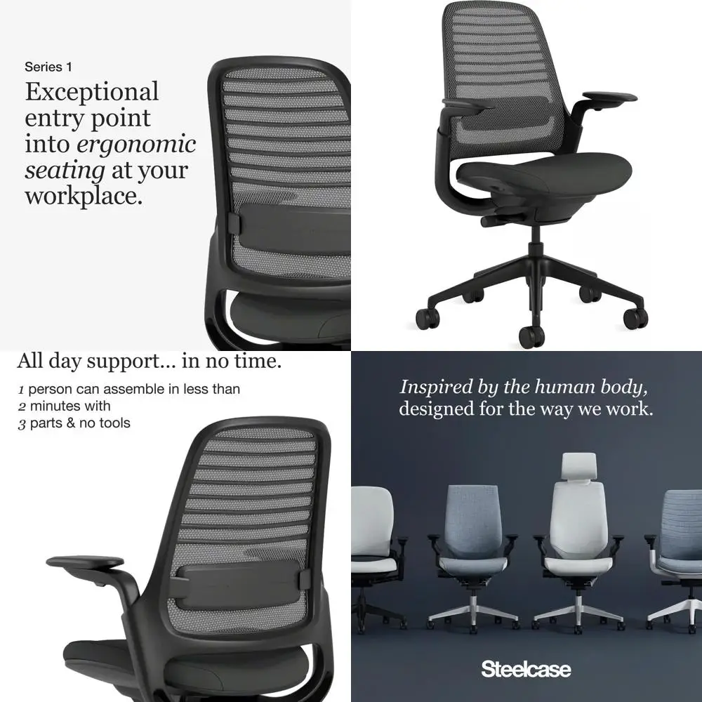 

Эргономичное офисное кресло на колесиках для ковровых покрытий - регулируемая поддержка, спинка и подлокотники, простая сборка, графитовый цвет