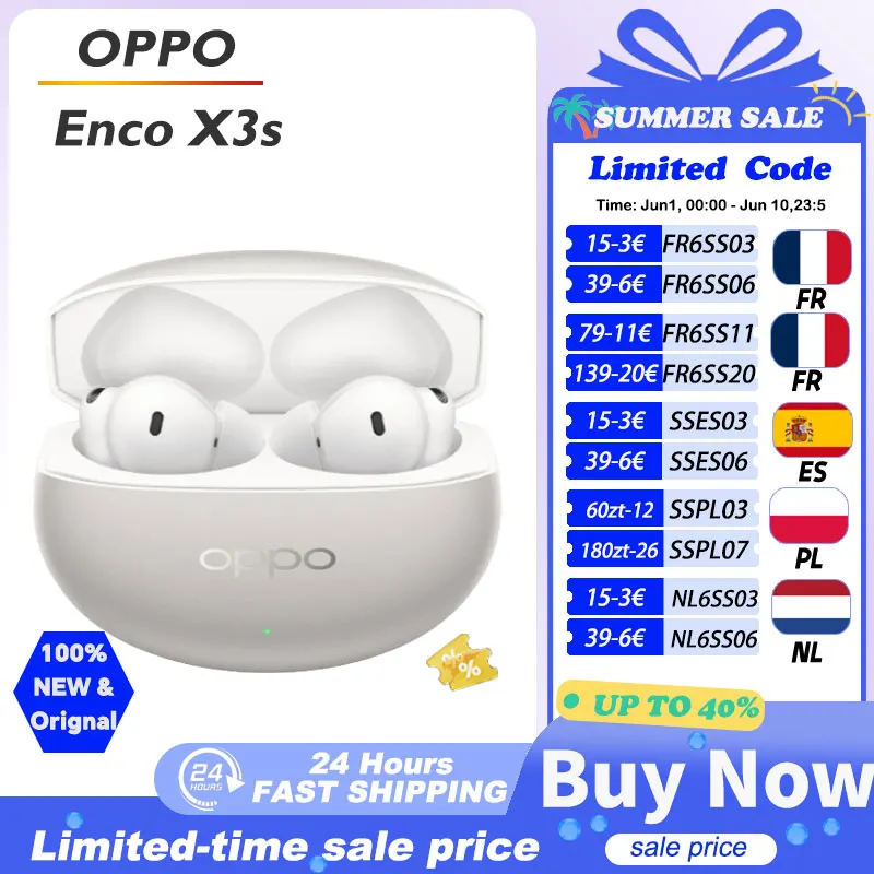 Écouteurs sans fil OPPO Enco X3s avec réduction de bruit, jusqu'à 45 heures d'autonomie, appels clairs, Bluetooth 5.4, LHDC 5.0, IP55