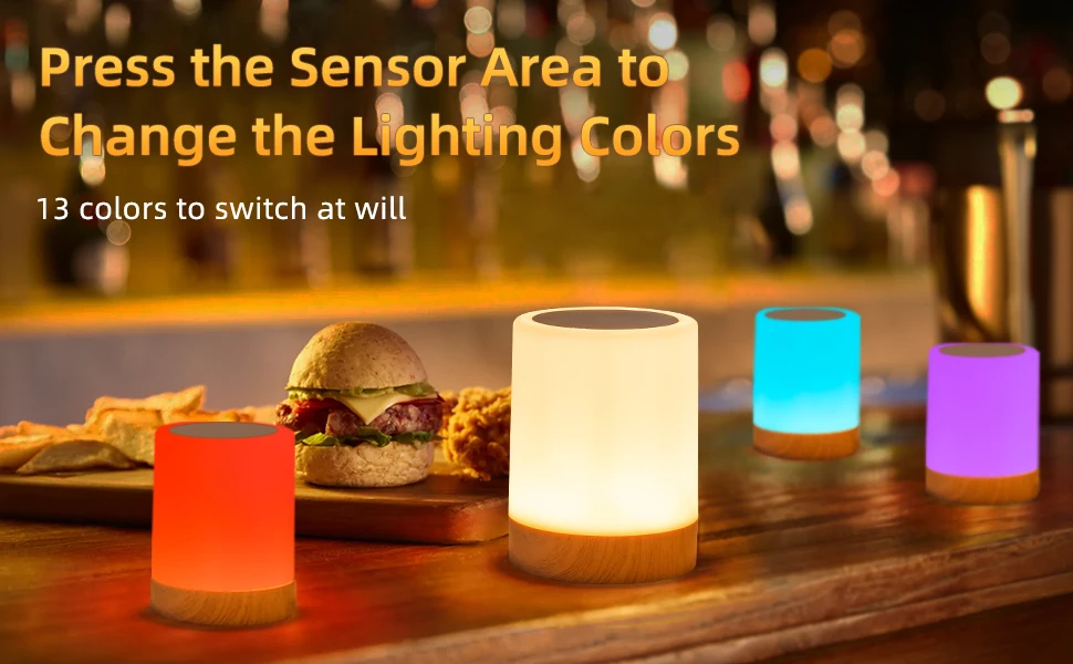 GGbingo 16 Colors Night Light Touch Bedside Table Lamp RGB USB Rechargeable Desk Lamp Bedroom Decoration Gift Dining Table Light