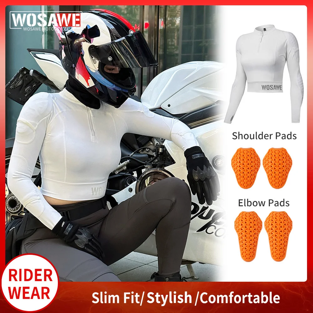 WOSAWE Sexy Women Motorcycle Jacket with Shoulder Elbow Pads Lady Teens Girl Motocross Shirts Fitness Tops Casual Riding Gear