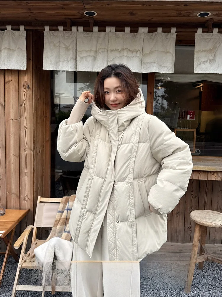 

Утепленное пуховое пальто большого размера с капюшоном и защитой для лица, повседневное, для полных женщин, из утолщенного полиэфирного волокна