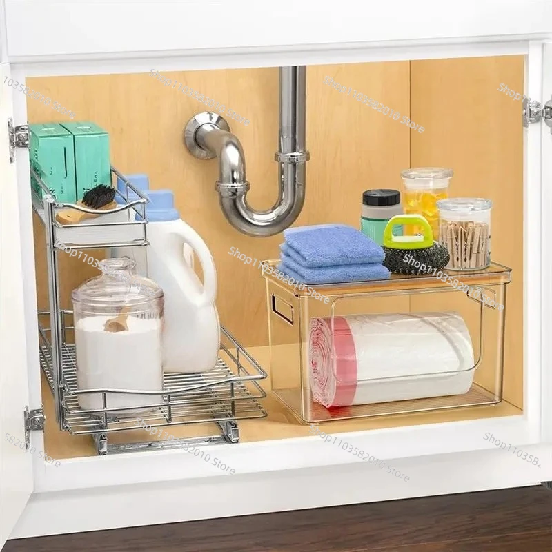 AA76 Stackable Garbage Bag Holder 2-Pack, Bamboo Top Organizer for Kitchen & Laundry Room Storage